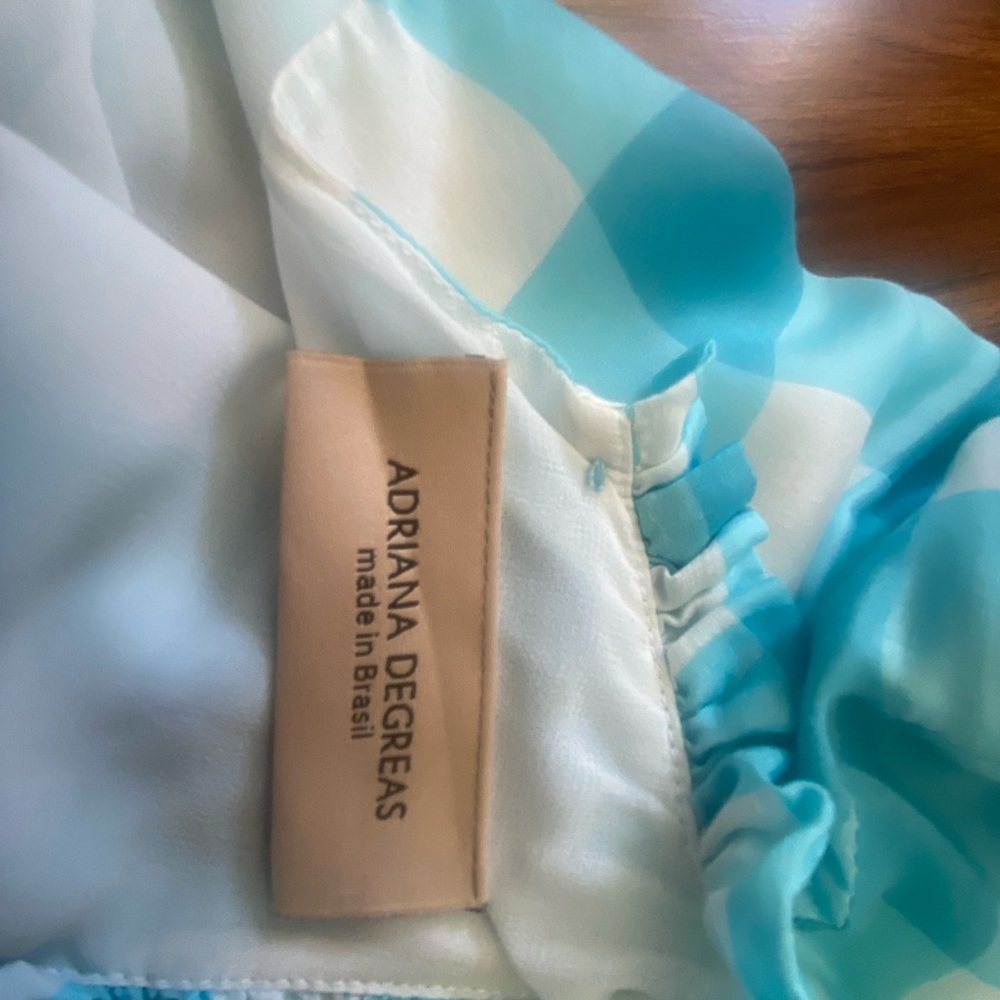 Elegant Turquoise Checkered Long Sleeve Dress Adriana Degreas - Picture 4 of 4